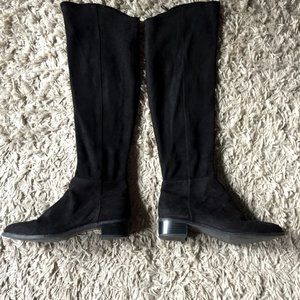 black fabric boots